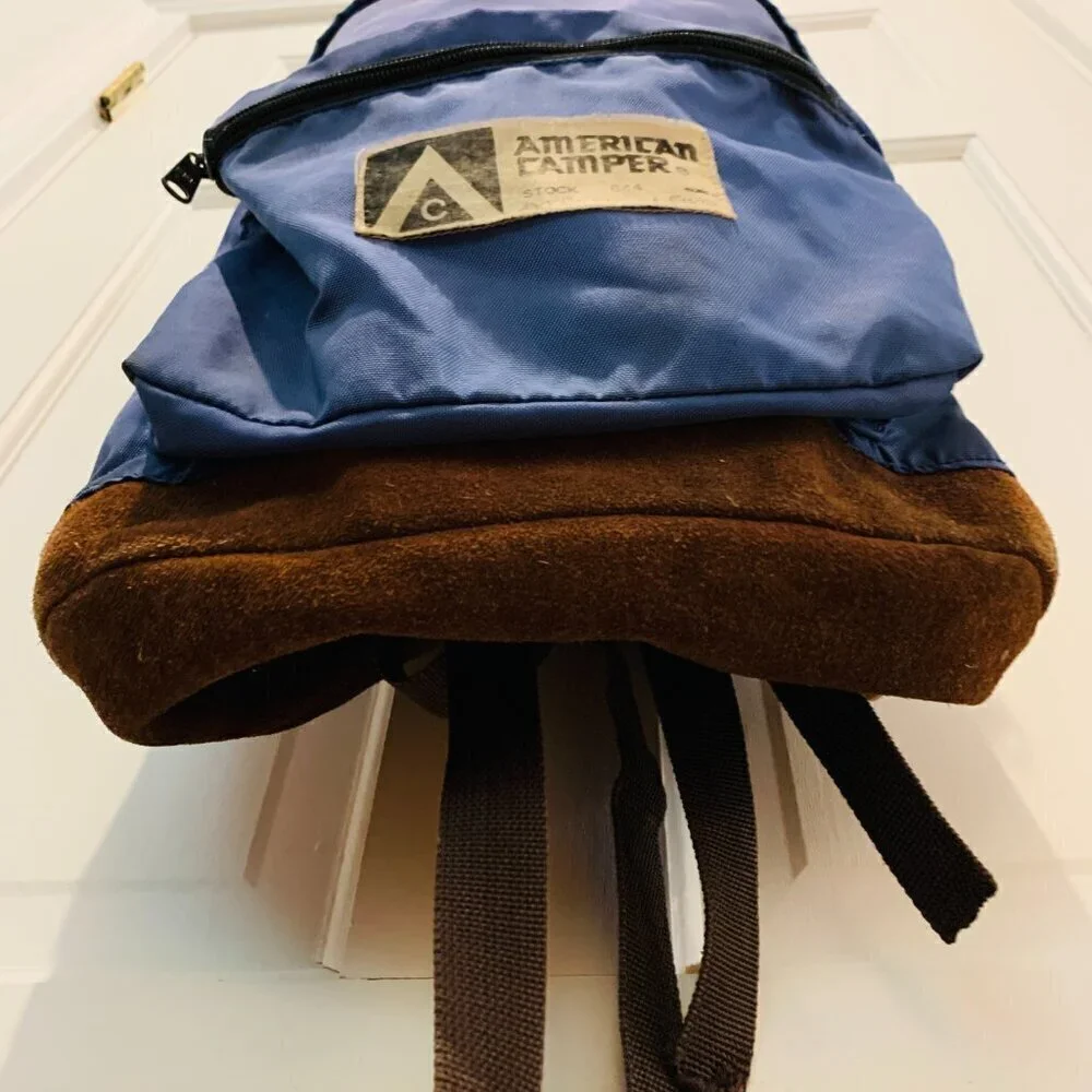 AMERICAN CAMPER - Vtg 60s-70s Leather Bottom Outdoors Hiking Day Trip Backpack